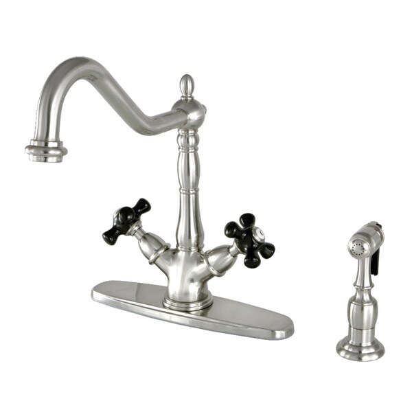 8" Centerset Deck Mount Kitchen Faucet W/ Brass Sprayer, Nickel
